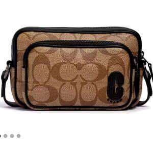 Coach Mini Edge Double Pouch Crossbody In Signature Canvas With Coach Patch